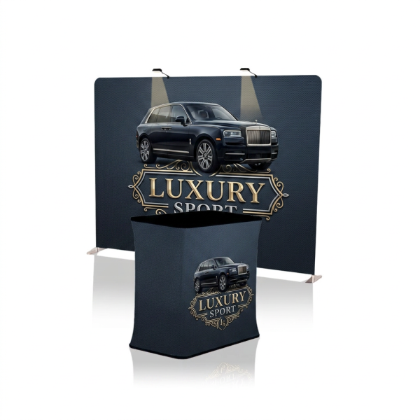 trade show backdrop and podium display event display package with branded podium trade show booth backdrop and counter custom backwall and podium setup exhibition display wall and podium