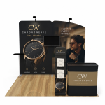 10x10 custom booth trade show display 10x10 custom booth with branded backwall and table cover custom 10x10 booth setup for trade show event 10x10 custom booth display with full color graphics professional 10x10 custom booth for expo and convention